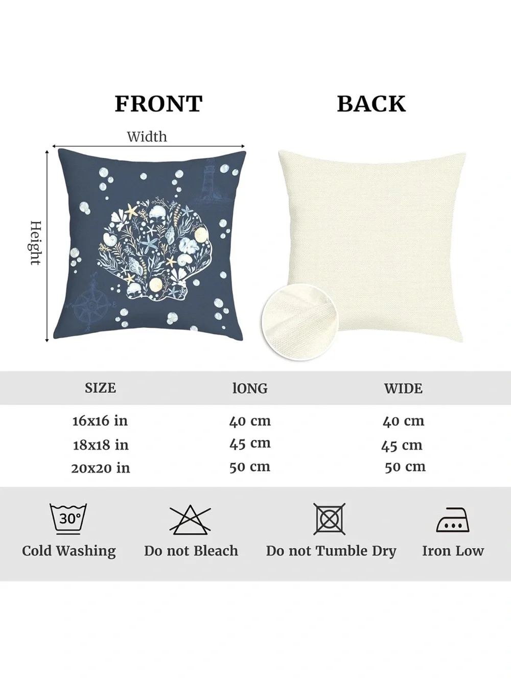 Summer Blue Nautical Throw Pillow Covers 18x18 Inch Set of 2 shell sea horse